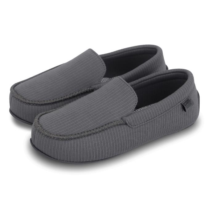 Isotoner® Mens Ribbed Moccasin Slipper With Patterned In Sock Grey Extra Image 1